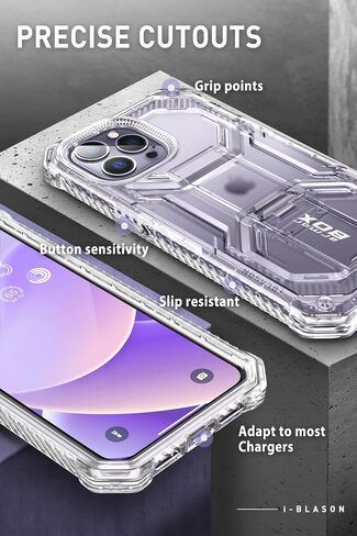 i-Blason Armorbox for iPhone 14 Pro Max Case with Stand [Built-in Screen Protector] [Military-Grade Protection] Full-Body Rugged Protective Bumper Case with Kickstand & Belt Clip Holster (Black) in Kuwait