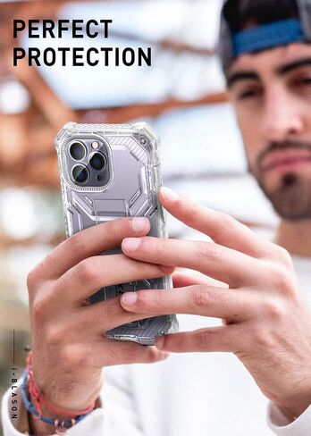 i-Blason Armorbox for iPhone 14 Pro Max Case with Stand [Built-in Screen Protector] [Military-Grade Protection] Full-Body Rugged Protective Bumper Case with Kickstand & Belt Clip Holster (Black) in Kuwait