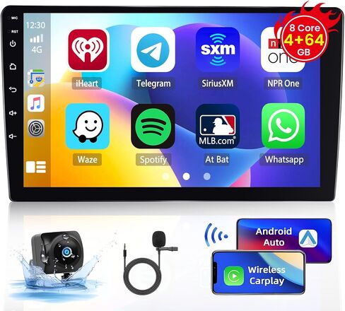 Hikity 8 Core 4+64GB Android 13 Double Din Car Stereo Wireless Carplay، شاشة لمس 9 بوصة Android Auto Car Radio يدعم GPS Navigation Bluetooth FM DSP Split Screen 59UI in Saudi Arabia