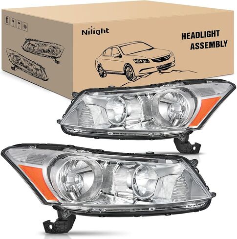 مجموعة المصابيح الأمامية Nilight لسيارة Honda Accord سيدان 2008 2009 2010 2011 2012 كشافات أمامية سوداء اللون عاكس كهرماني in Kuwait