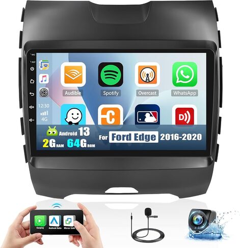 [2+64G] ستيريو سيارة Android 13 لسيارة Ford Edge 2016-2020 مع Carplay اللاسلكي وAndroid Auto، راديو سيارة بشاشة تعمل باللمس 9 بوصة مع وصلة مرآة GPS WiFi Bluetooth FM/RDS SWC EQ HiFi+كاميرا احتياطية in Saudi Arabia