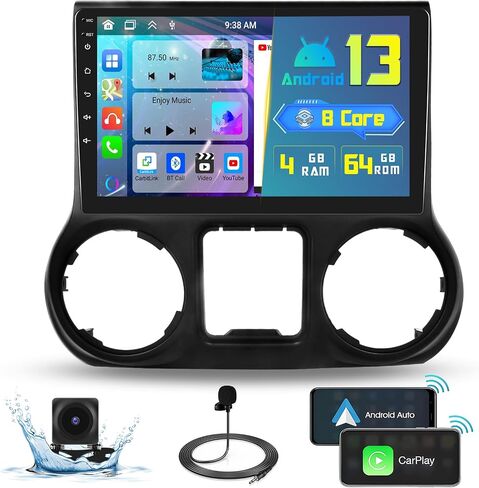 8 Core 4+64GB Android 13 Upgrade Radio Kit for Jeep Wrangler 2011-2014 with Wireless Carplay & Android Auto, 10.1 Inch Touchscreen Stereo Replacement GPS Unit WiFi 32EQ DSP 59UI Backup Camera in Saudi Arabia
