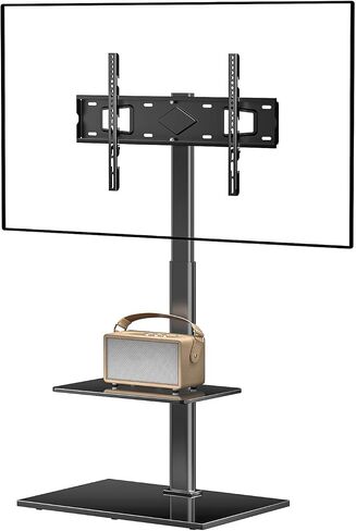 WALI Universal Floor TV Stand,TV Mount Stand with Power Outlet & AV Shelf for 32-70 inch TV, Tall TV Stand for Bedroom Holds up to 110 lbs,Height Adjustable and Wood Base (TVDVD-6P), Black in Saudi Arabia