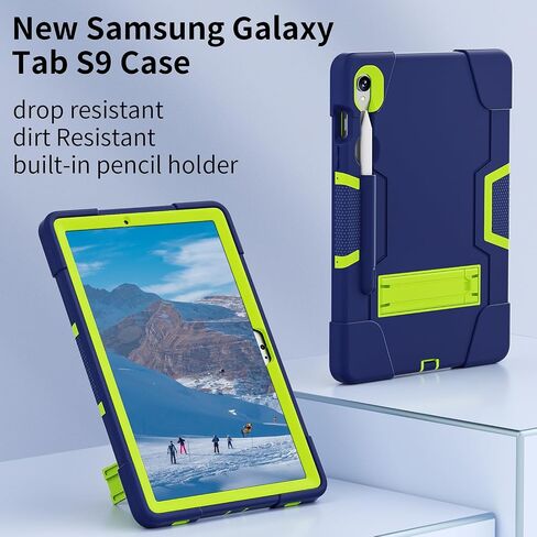 Case for Galaxy Tablet S9 FE & S9 2023 (SM-X710/X718U/X716B/X510/X516B), Soft Silicone & Hard Pc 3-Layer Military Protector Cover for Tab S9 11" with S-Pen Holder Stand case Black+Rose Red in Kuwait