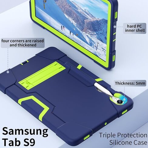 Case for Galaxy Tablet S9 FE & S9 2023 (SM-X710/X718U/X716B/X510/X516B), Soft Silicone & Hard Pc 3-Layer Military Protector Cover for Tab S9 11" with S-Pen Holder Stand case Black+Rose Red in Kuwait