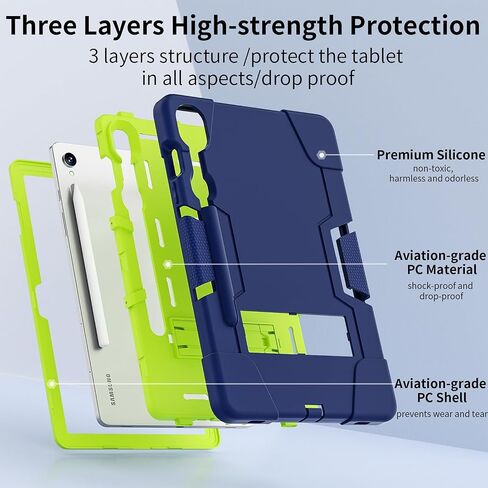 Case for Galaxy Tablet S9 FE & S9 2023 (SM-X710/X718U/X716B/X510/X516B), Soft Silicone & Hard Pc 3-Layer Military Protector Cover for Tab S9 11" with S-Pen Holder Stand case Black+Rose Red in Kuwait