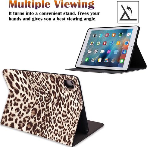 for iPad 9.7 2018/2017 Case, iPad Air/Air 2 Case, Lightweight Shock-Proof Bracket Case with Wake Up/Sleep Auto for iPad 6th/5th Gen - Leopard Print (with Coasters) in Saudi Arabia