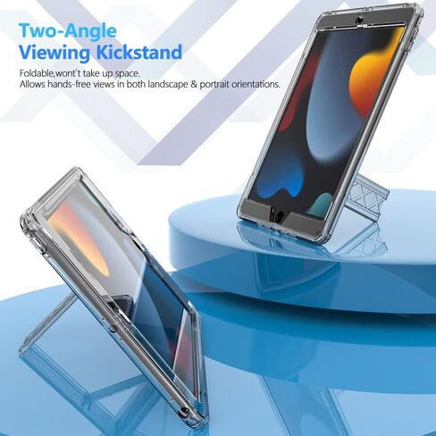 حافظة Puxicu شفافة لجهاز iPad 10.2 بوصة 7th / 8th / 9th Gen (2019/2020/2021)، غطاء مقاوم للصدمات مع واقي شاشة مدمج بمسند لجهاز iPad 9 8 7 Gen 10.2 بوصة- شفاف in Kuwait