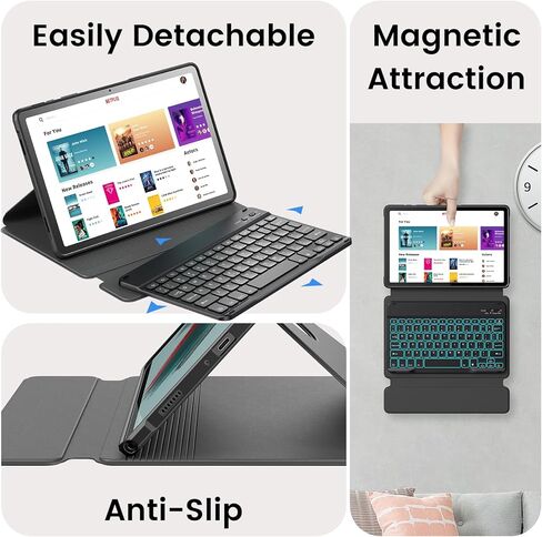 حافظة INFILAND لجهاز سامسونج جالاكسي تاب A9+ Plus مقاس 11 بوصة موديل 2023 (SM-X210/X216/X218) مع دوران 360 درجة، غطاء حامل رفيع مغناطيسي قابل للفصل، أسود in Kuwait