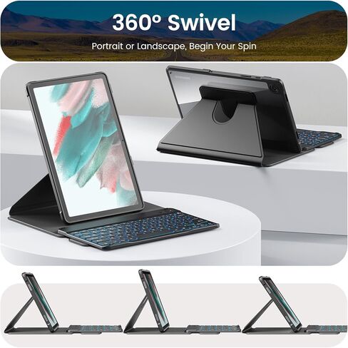 حافظة INFILAND لجهاز سامسونج جالاكسي تاب A9+ Plus مقاس 11 بوصة موديل 2023 (SM-X210/X216/X218) مع دوران 360 درجة، غطاء حامل رفيع مغناطيسي قابل للفصل، أسود in Kuwait