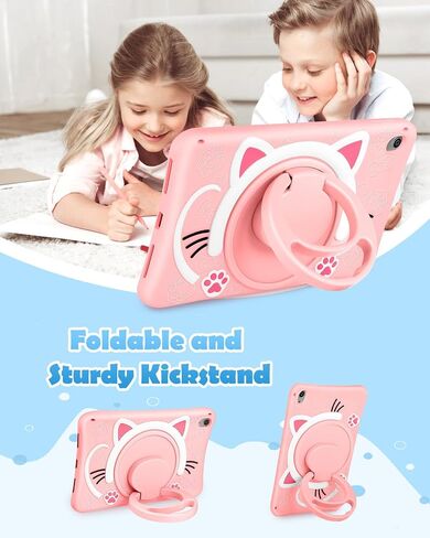 for iPad Air 11 Inch Case M2 2024 Girls Cute Cat Kawaii Cover Girly 3D Cartoon Women Kitten with Rotating Handle Stand & Strap Soft Silicone Funda for iPad Air M2 Case 11 Inch in Saudi Arabia