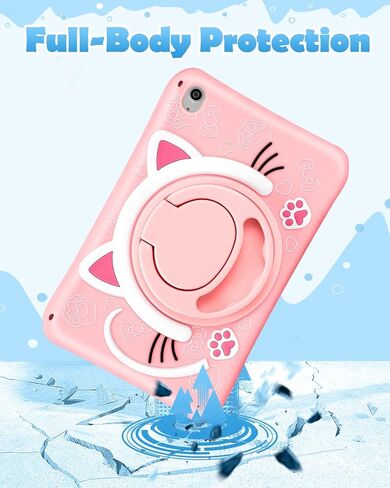 for iPad Air 11 Inch Case M2 2024 Girls Cute Cat Kawaii Cover Girly 3D Cartoon Women Kitten with Rotating Handle Stand & Strap Soft Silicone Funda for iPad Air M2 Case 11 Inch in Saudi Arabia