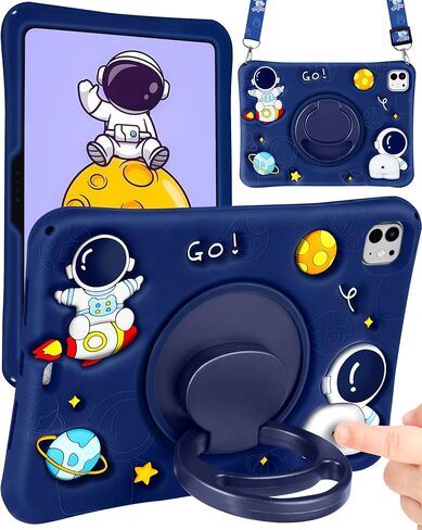 for iPad Air 11 Inch Case M2 2024 Girls Cute Cat Kawaii Cover Girly 3D Cartoon Women Kitten with Rotating Handle Stand & Strap Soft Silicone Funda for iPad Air M2 Case 11 Inch in Saudi Arabia
