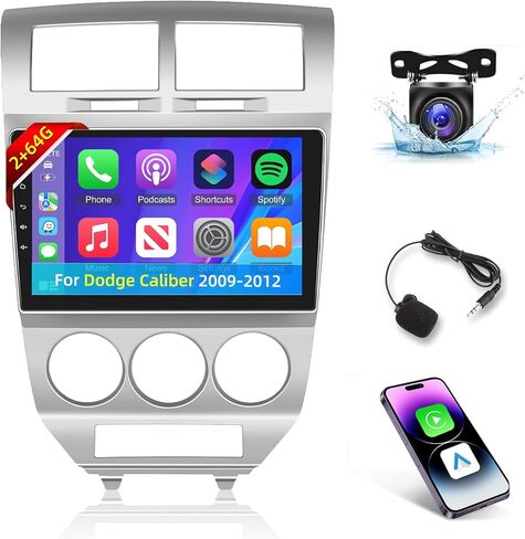 ستيريو سيارة لسيارة دودج كاليبر 2009-2012 - راديو بشاشة لمس 10 بوصة 2+64G Android مع Carplay لاسلكي وAndroid Auto، WiFi/GPS/SWC + كاميرا احتياطية AHD in Saudi Arabia