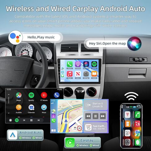 ستيريو سيارة لسيارة دودج كاليبر 2009-2012 - راديو بشاشة لمس 10 بوصة 2+64G Android مع Carplay لاسلكي وAndroid Auto، WiFi/GPS/SWC + كاميرا احتياطية AHD in Saudi Arabia