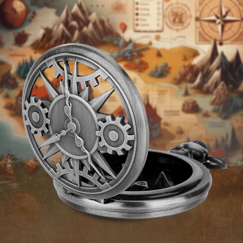Mini DND Dice Set with Bronze Steampunk Hollow Pocket Watch Shell Case, 7pcs Polyhedral Metal D&D Dice Set, Dungeons and Dragons Gifts with Gift Box, Role Playing Board Games Accessories in Saudi Arabia
