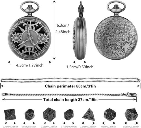 Mini DND Dice Set with Bronze Steampunk Hollow Pocket Watch Shell Case, 7pcs Polyhedral Metal D&D Dice Set, Dungeons and Dragons Gifts with Gift Box, Role Playing Board Games Accessories in Saudi Arabia