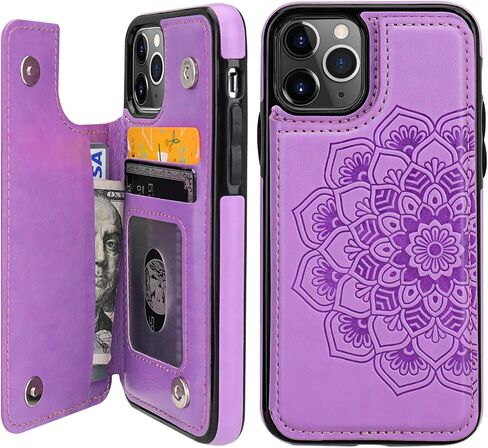 Vaburs iPhone 11 Pro Case Wallet with Card Holder, Embossed Mandala Pattern Flower Premium PU Leather Double Magnetic Buttons Flip Shockproof Protective Cover for iPhone 11 Pro 5.8 Inch(Purple) in Saudi Arabia
