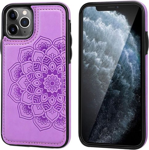 Vaburs iPhone 11 Pro Case Wallet with Card Holder, Embossed Mandala Pattern Flower Premium PU Leather Double Magnetic Buttons Flip Shockproof Protective Cover for iPhone 11 Pro 5.8 Inch(Purple) in Saudi Arabia