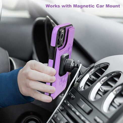 Vaburs iPhone 11 Pro Case Wallet with Card Holder, Embossed Mandala Pattern Flower Premium PU Leather Double Magnetic Buttons Flip Shockproof Protective Cover for iPhone 11 Pro 5.8 Inch(Purple) in Saudi Arabia