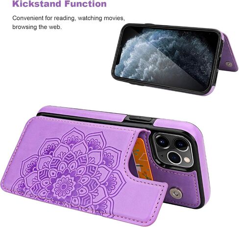 Vaburs iPhone 11 Pro Case Wallet with Card Holder, Embossed Mandala Pattern Flower Premium PU Leather Double Magnetic Buttons Flip Shockproof Protective Cover for iPhone 11 Pro 5.8 Inch(Purple) in Saudi Arabia