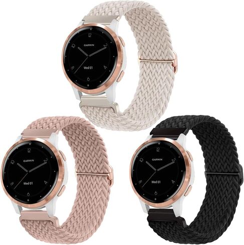 ViCRiOR 3 عبوات من أحزمة الساعة المصنوعة من النايلون المضفر والمطاط متوافقة مع Garmin Venu 2S/ Venu 3S/ Vivoactive 4S/ Vivomove 3S، حزام حلقة منفرد مرن 18 مم لـ Garmin Forerunner 265S/255S/255S Music Women Men in Saudi Arabia