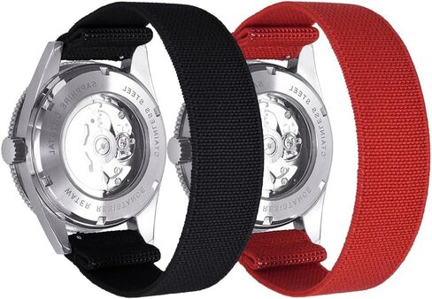 2 Pack Fabric Braided Stretchy Solo Loop Watch Band - Compatible with 18mm 20mm 22mm - Quick Release Sport Elastic Replacement Straps for Men Women in Saudi Arabia