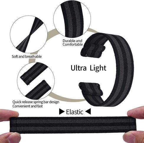 2 Pack Fabric Braided Stretchy Solo Loop Watch Band - Compatible with 18mm 20mm 22mm - Quick Release Sport Elastic Replacement Straps for Men Women in Saudi Arabia