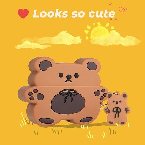 Besoar الدب البني لـ Airpod Pro 2019/Pro 2 Gen 2022 حافظة كارتونية لطيفة على الموضة بتصميم كاواي من السيليكون غطاء ثلاثي الأبعاد لـ Airpods Pro مضحك ممتع جميل لحالات Air Pods Pro للفتيات والأولاد والمراهقين in Kuwait