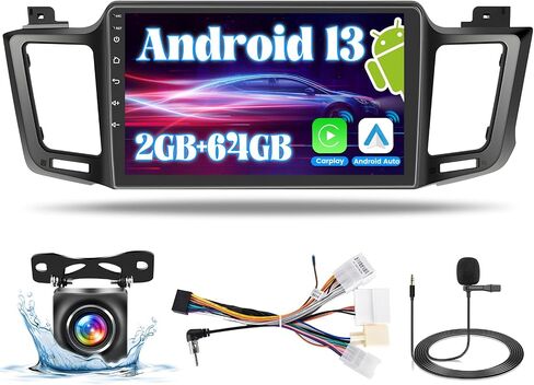 راديو ستيريو للسيارة 2+64G Android 13 CarPlay لسيارة Toyota RAV4(LHD) 2013-2018، شاشة لمس عالية الدقة 10.1 بوصة متوافقة مع Android Auto، كاميرا احتياطية AHD، وصلة مرآة، GPS Navi، WiFi، FM RDS in Saudi Arabia