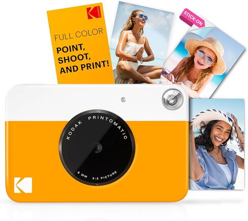 حزمة هدايا كاميرا الطباعة الفورية بالألوان الكاملة من KODAK Printomatic + حافظة ناعمة + ورق صور خلفي لاصق Zink 2x3 20pk + ألبوم + مجموعات ملصقات + إطارات ملصقات + إطارات معلقة + علامات، هدية ممتعة - أصفر in Saudi Arabia