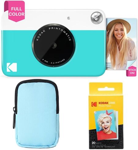 حزمة بداية كاميرا الطباعة الفورية بالألوان الكاملة من KODAK Printomatic + حافظة ناعمة + ورق صور Zink 20 حزمة - صور ملونة على ورق لاصق خلفي 2 × 3 - هدية ممتعة لعيد الميلاد وعطلة عيد الميلاد - أزرق in Saudi Arabia