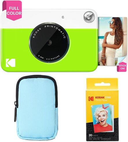 KODAK Printomatic Full-Color Instant Print Camera Starter Bundle + Soft Case + Zink 20 Pack Photo Paper - Colorful Photos On 2x3 Sticky-Back Paper - Fun Gift for Birthday Christmas Holiday - Green in Saudi Arabia