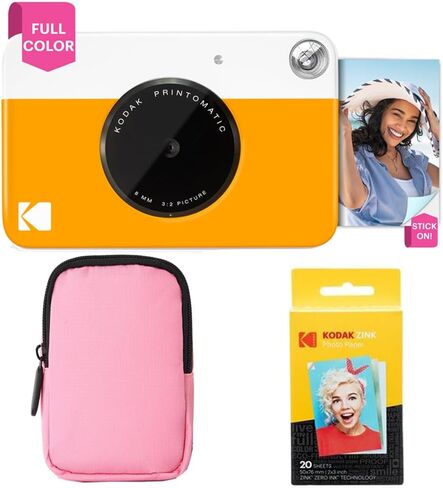 KODAK Printomatic Full-Color Instant Print Camera Starter Bundle + Soft Case + Zink 20pk Photo Paper - Colorful Photos On 2x3 Sticky-Back Paper - Fun Gift for Birthday Christmas Holiday - Yellow in Saudi Arabia