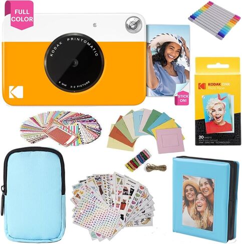 حزمة هدايا كاميرا الطباعة الفورية بالألوان الكاملة من KODAK Printomatic + حافظة ناعمة + ورق صور خلفي لاصق Zink 2x3 20pk + ألبوم + مجموعات ملصقات + إطارات ملصقات + علامات + إطارات معلقة، هدية ممتعة - أصفر in Saudi Arabia