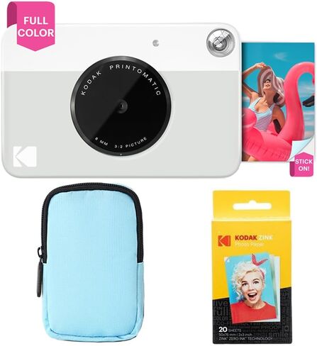 KODAK Printomatic Full-Color Instant Print Camera Starter Bundle + Soft Case + Zink 20 Pack Photo Paper - Colorful Photos On 2x3 Sticky-Back Paper - Fun Gift for Birthday Christmas Holiday - Grey in Saudi Arabia