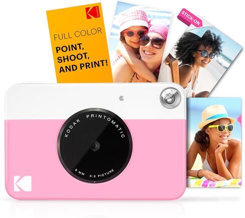 KODAK Printomatic Full-Color Instant Print Camera Gift Bundle + Soft Case + Zink 2x3 Sticky Back Photo Paper 20pk + Album + Sticker Sets + Sticker Frames + Markers + Hanging Frames, Fun Gift - Pink in Saudi Arabia