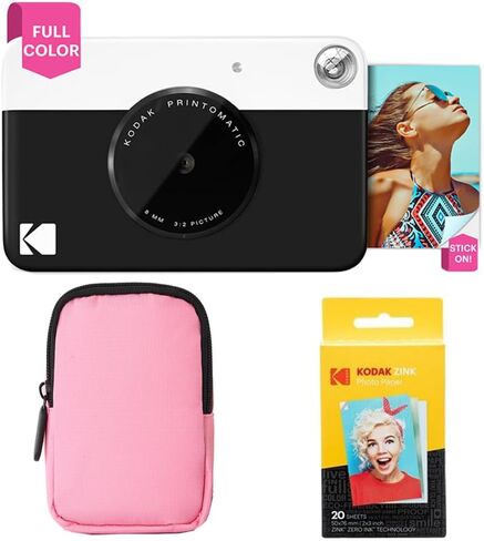 KODAK Printomatic Full-Color Instant Print Camera Starter Bundle + Soft Case + Zink 20pk Photo Paper - Colorful Photos On 2x3 Sticky-Back Paper - Fun Gift for Birthday Christmas Holiday - Black in Saudi Arabia