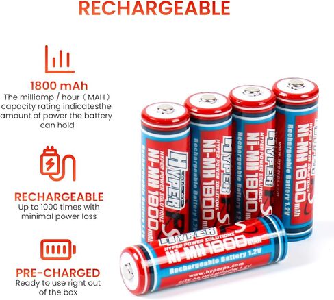(20 حزمة) بطارية 1.2 فولت AA 1800 مللي أمبير Ni-MH قابلة للشحن للأجهزة عالية التصريف، شحن سريع in Kuwait