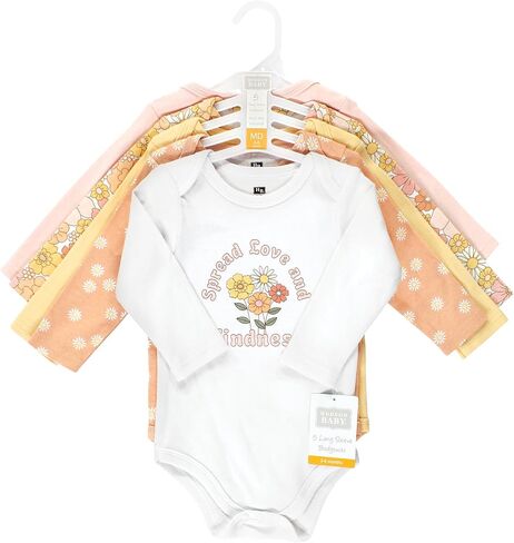 بدلة للجسم من القطن بأكمام طويلة للجنسين من Hudson Baby، عبوة من 5 قطع للفتيات والأب باللون الوردي الداكن، حديثي الولادة in Kuwait