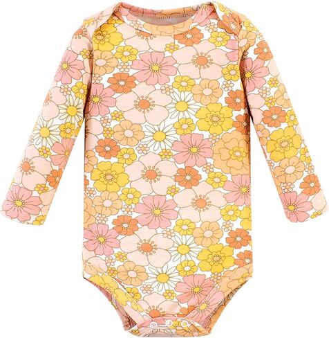 بدلة للجسم من القطن بأكمام طويلة للجنسين من Hudson Baby، عبوة من 5 قطع للفتيات والأب باللون الوردي الداكن، حديثي الولادة in Kuwait