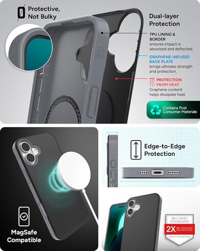 ZAGG SoHo Snap Case for iPhone 16 Pro - MagSafe Compatible, 10ft Drop Protection, Graphene-Infused, Wireless Charging, Eco-Friendly, Two-Tone Design, Black in Saudi Arabia