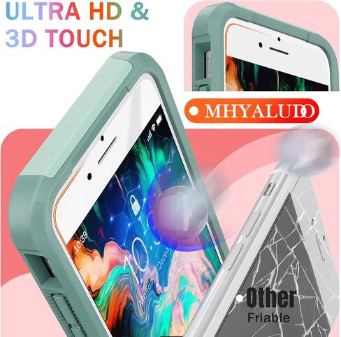 حافظة لهاتف iPhone SE Gen 3rd 2022/2nd 2020، حافظة iPhone 8/7، مع واقي شاشة من الزجاج المقوى 2X، هيكل كامل مقاوم للصدمات والسقوط الثقيل بزاوية 360 درجة، كمبيوتر صلب ومادة TPU الناعمة تصميم 2 في 1، أزرق سماوي in Saudi Arabia