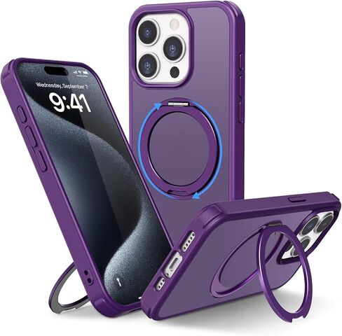 for iPhone 15 Pro Max Case with 360 Magnetic Stand [Works with MagSafe] Anti-Fingerprint,Rugged Shockproof Matte Translucent Drop Proof Bumper Phone Case 15 Pro Max (6.7'') for Women, Men in Saudi Arabia