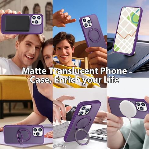 for iPhone 15 Pro Max Case with 360 Magnetic Stand [Works with MagSafe] Anti-Fingerprint,Rugged Shockproof Matte Translucent Drop Proof Bumper Phone Case 15 Pro Max (6.7'') for Women, Men in Saudi Arabia