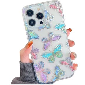 Glitter Clear Phone Case for iPhone 16 Pro Case for Women Girls, Gold Butterflies, Cute Love Heart Shaped Pattern, Slim Fit Hard Protective Case Cover for iPhone 16Pro 6.3''(Pink Butterfly)