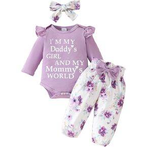 Kupretty Baby Girl Clothes Infant Fall Winter Outfit Long Sleeve Ruffle Romper Bodysuit + Camouflage Pants + Headband Set