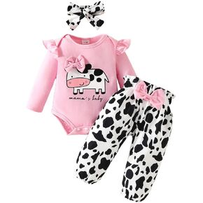 Kupretty Baby Girl Clothes Infant Fall Winter Outfit Long Sleeve Ruffle Romper Bodysuit + Camouflage Pants + Headband Set