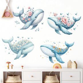 Under The Sea Wall Stickers Blue Ocean Fish Turtle Whales Wall Decals Cartoon Removable Underwater Sea Wall Stickers for Nursery Bedroom Living Room Watercolor Ocean Creatures Decor