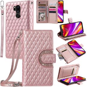 Phone Case for LG G7 ThinQ Wallet Cover with and Crossbody Wrist Strap 9+ Card Slots Zipper Purse Leather Stand LGG7 One G 7 Plus LG7 Fit LG7ThinQ 7G Thin Q G7+ G7thinq LGG7thinq Girls Pink